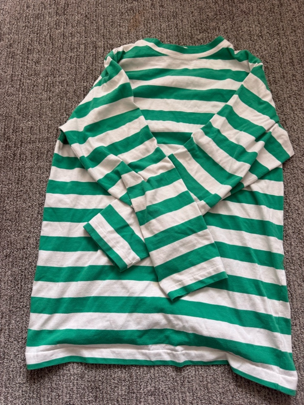 Green and White Striped Long Sleeve Top